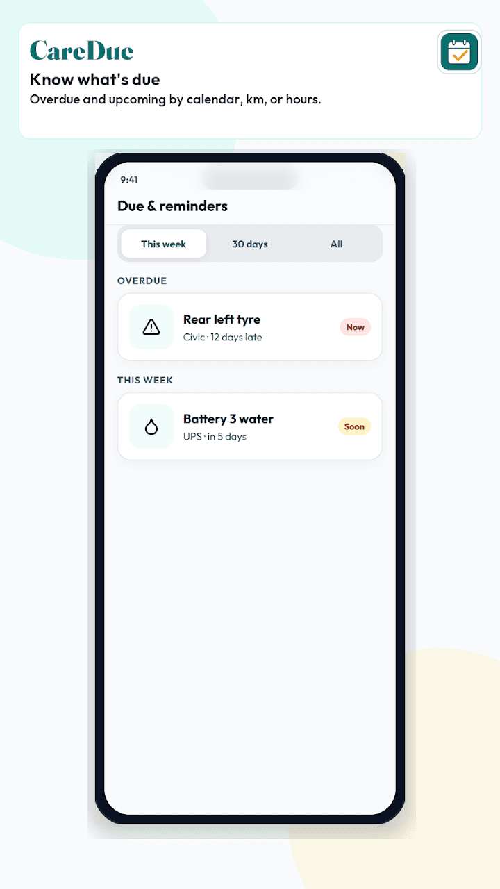 CareDue app screenshot 1