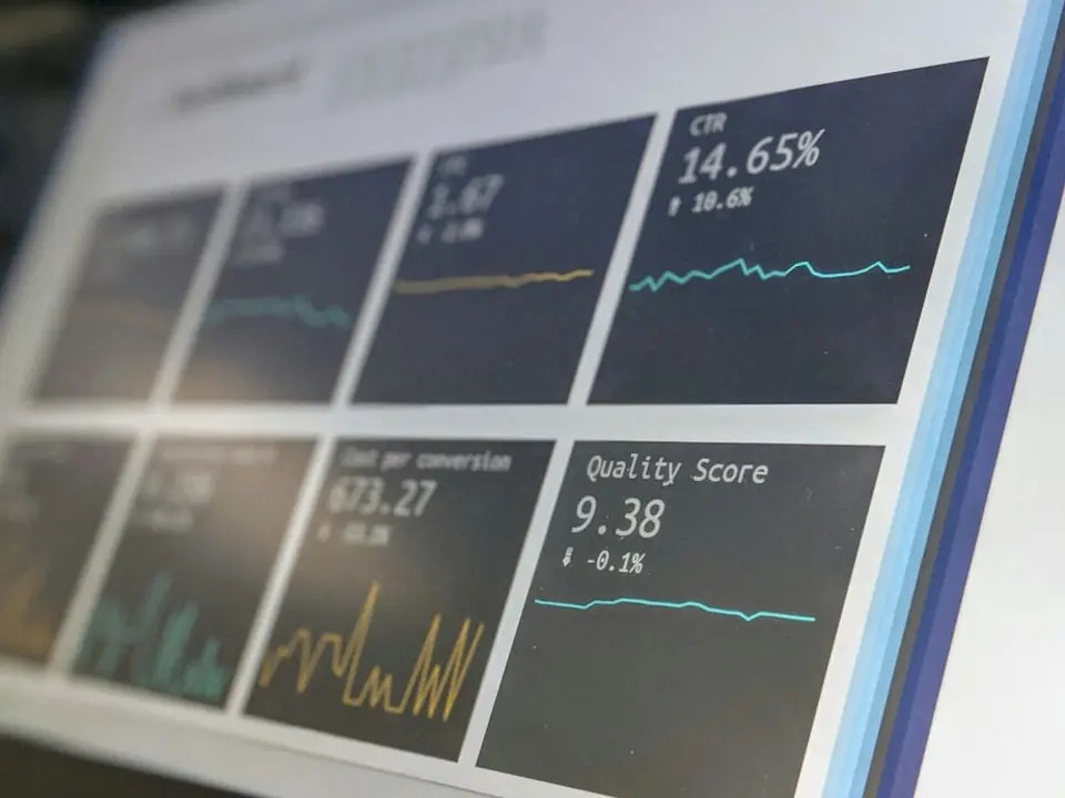 Marketing metrics dashboard on screen