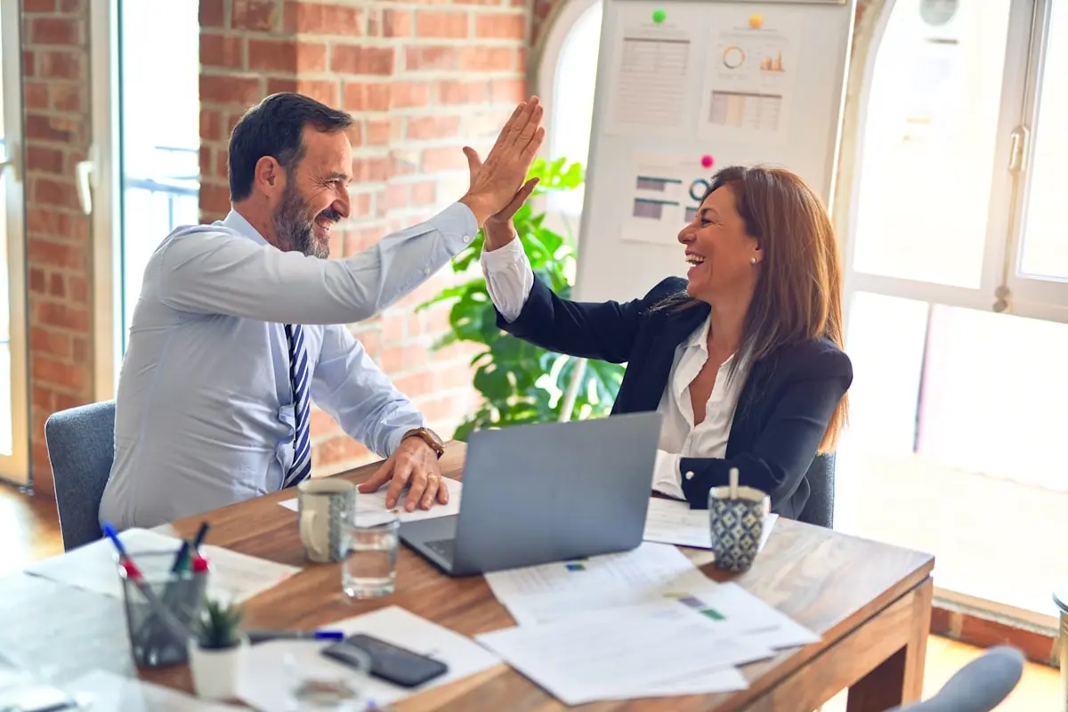 Business team collaborating in a bright office