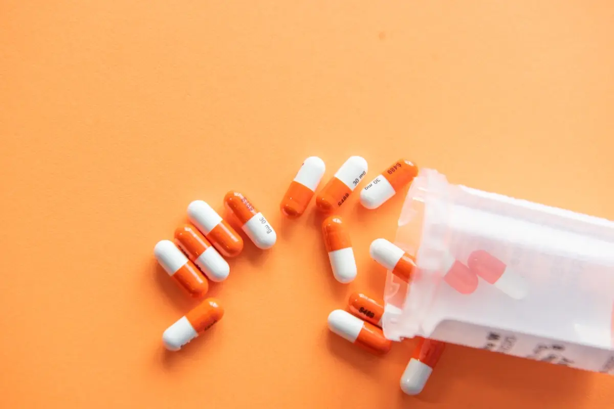 Pharmacy counter with medication bottles